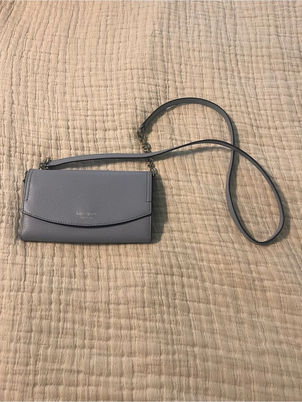 kate spade Pebbled Leather Crossbody Wallet - Light blue